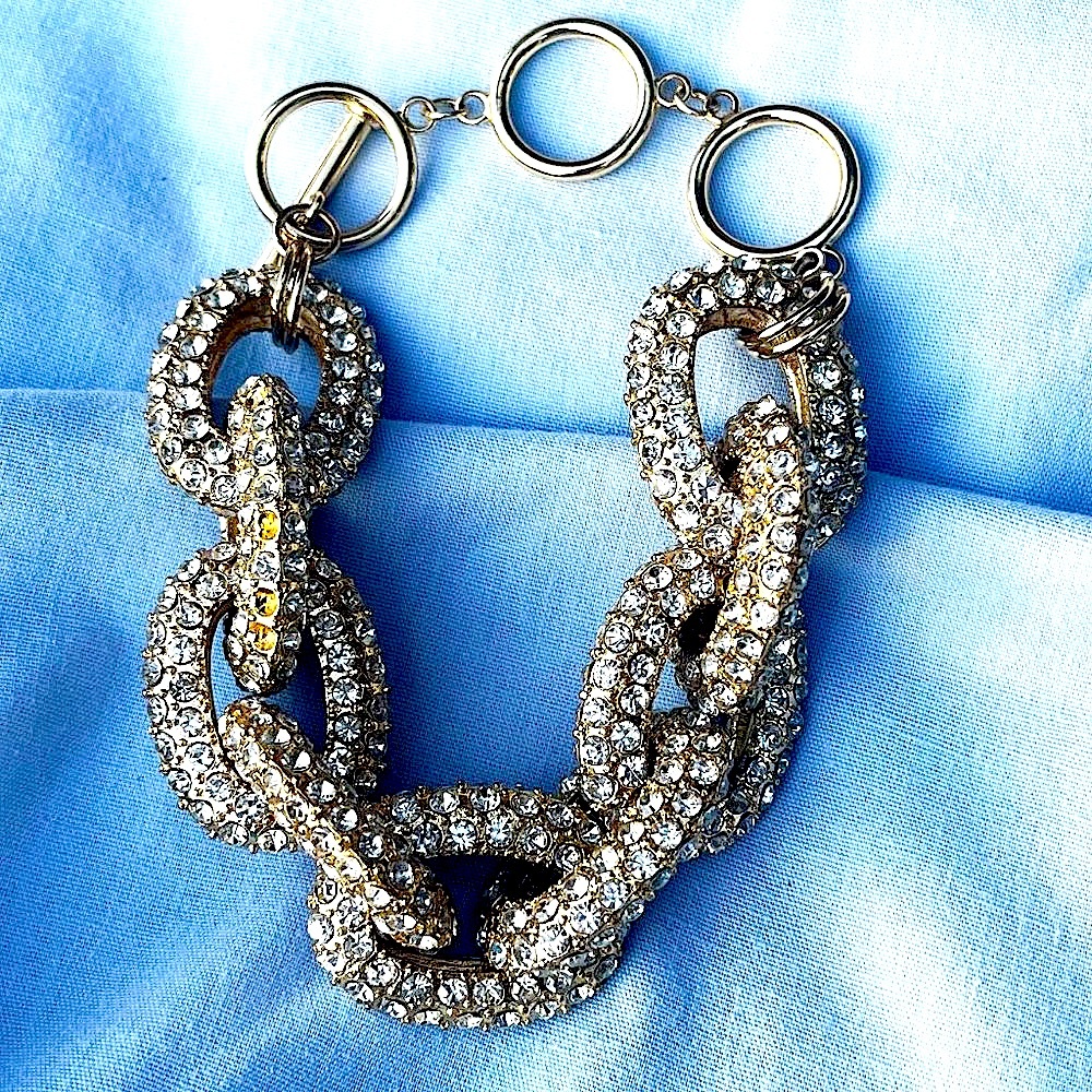 Large Chain Link Gold tone and Crystals Bracelet